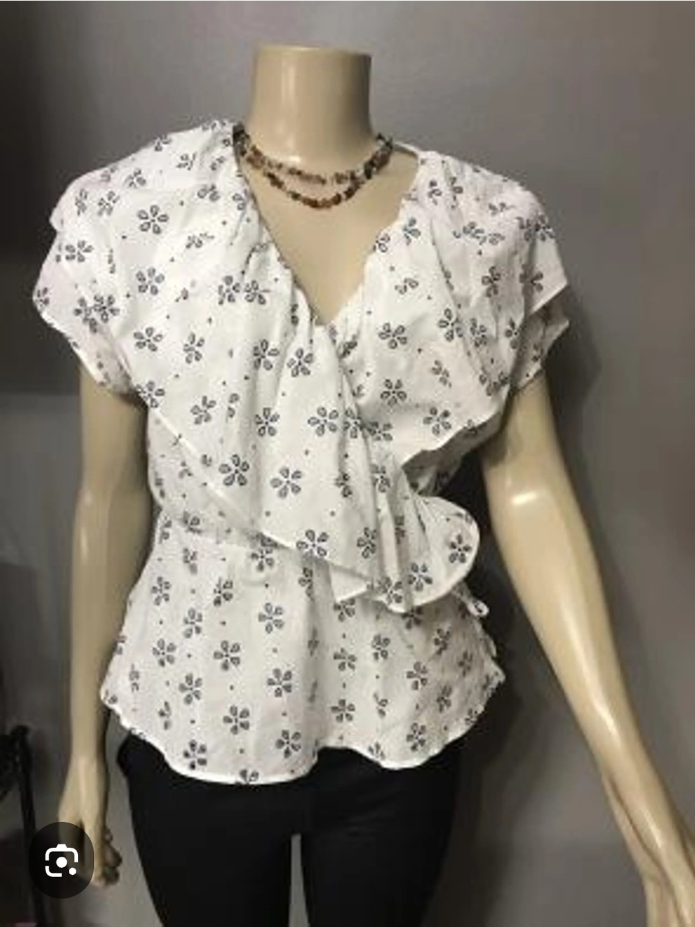 Zara White Eyelet Floral Wrap Blouse